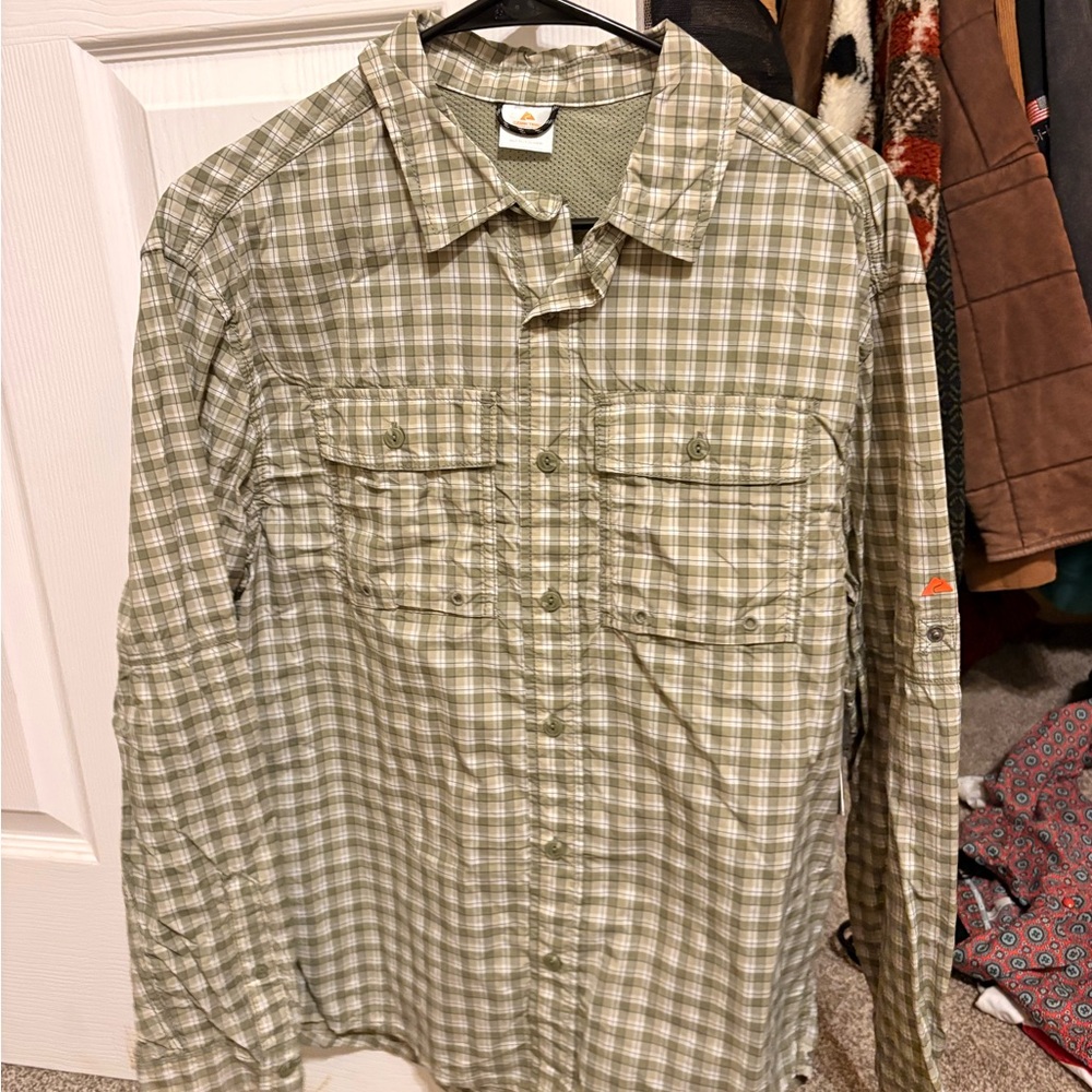 Ozark Trail Men's Green Plaid Long-Sleeve Button-Down Shirt
